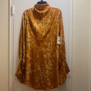 Free People Aries long sleeve high neck printed dress. Open back/ flare sleeves